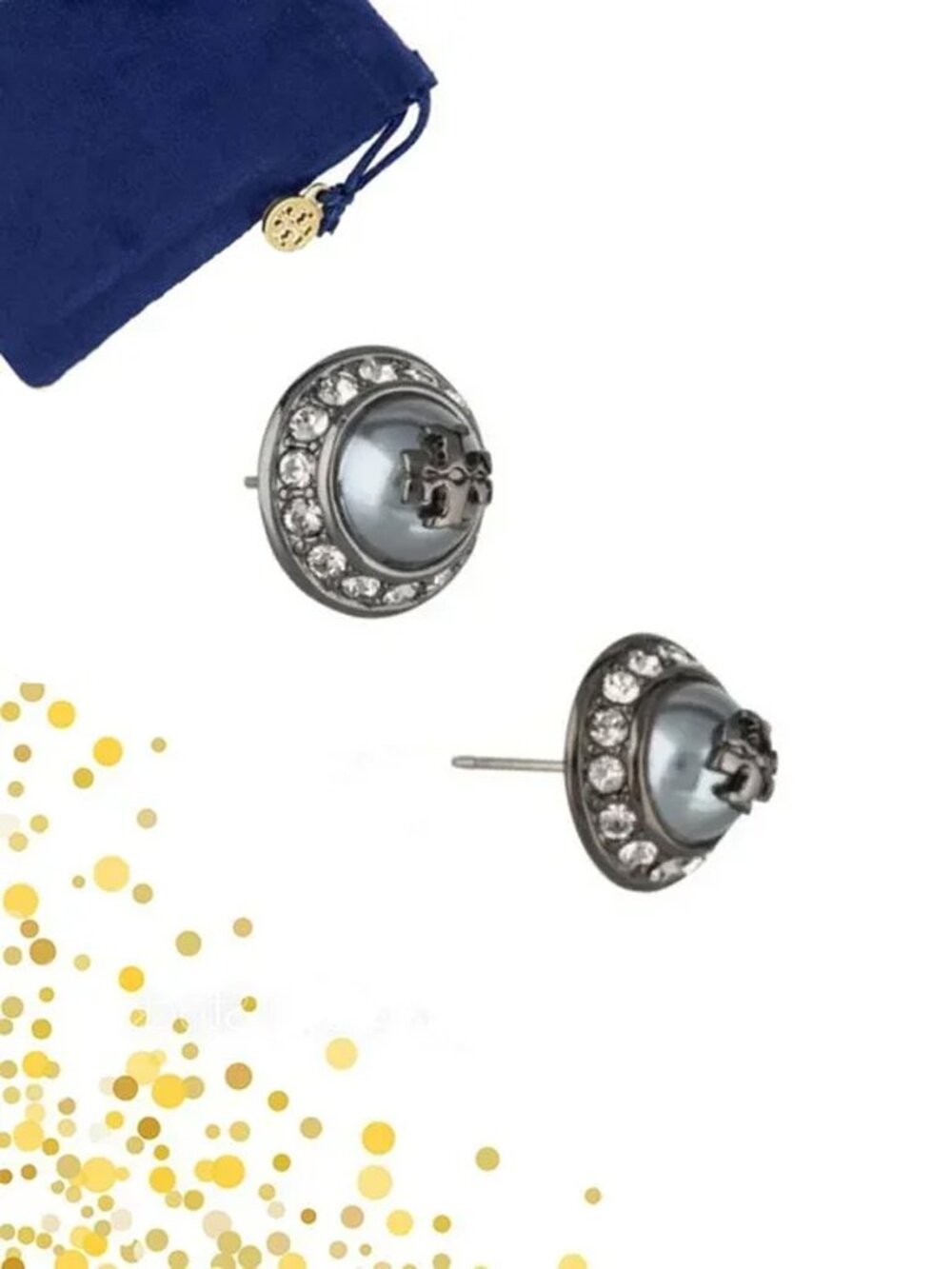 Tory Burch Natalie Gunmetal Gray Stud Earrings